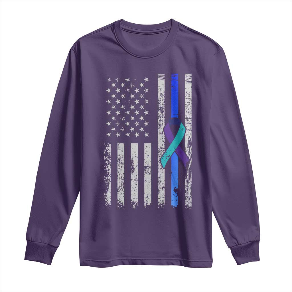 Police Suicide Prevention Awareness American Flag Ribbon Support Long Sleeve Shirt TS11 Purple Print Your Wear