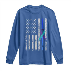 Police Suicide Prevention Awareness American Flag Ribbon Support Long Sleeve Shirt TS11 Royal Blue Print Your Wear