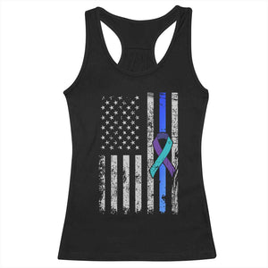 Police Suicide Prevention Awareness American Flag Ribbon Support Racerback Tank Top TS11 Black Print Your Wear