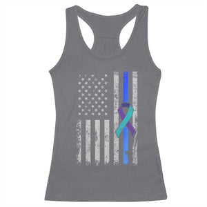 Police Suicide Prevention Awareness American Flag Ribbon Support Racerback Tank Top TS11 Charcoal Print Your Wear