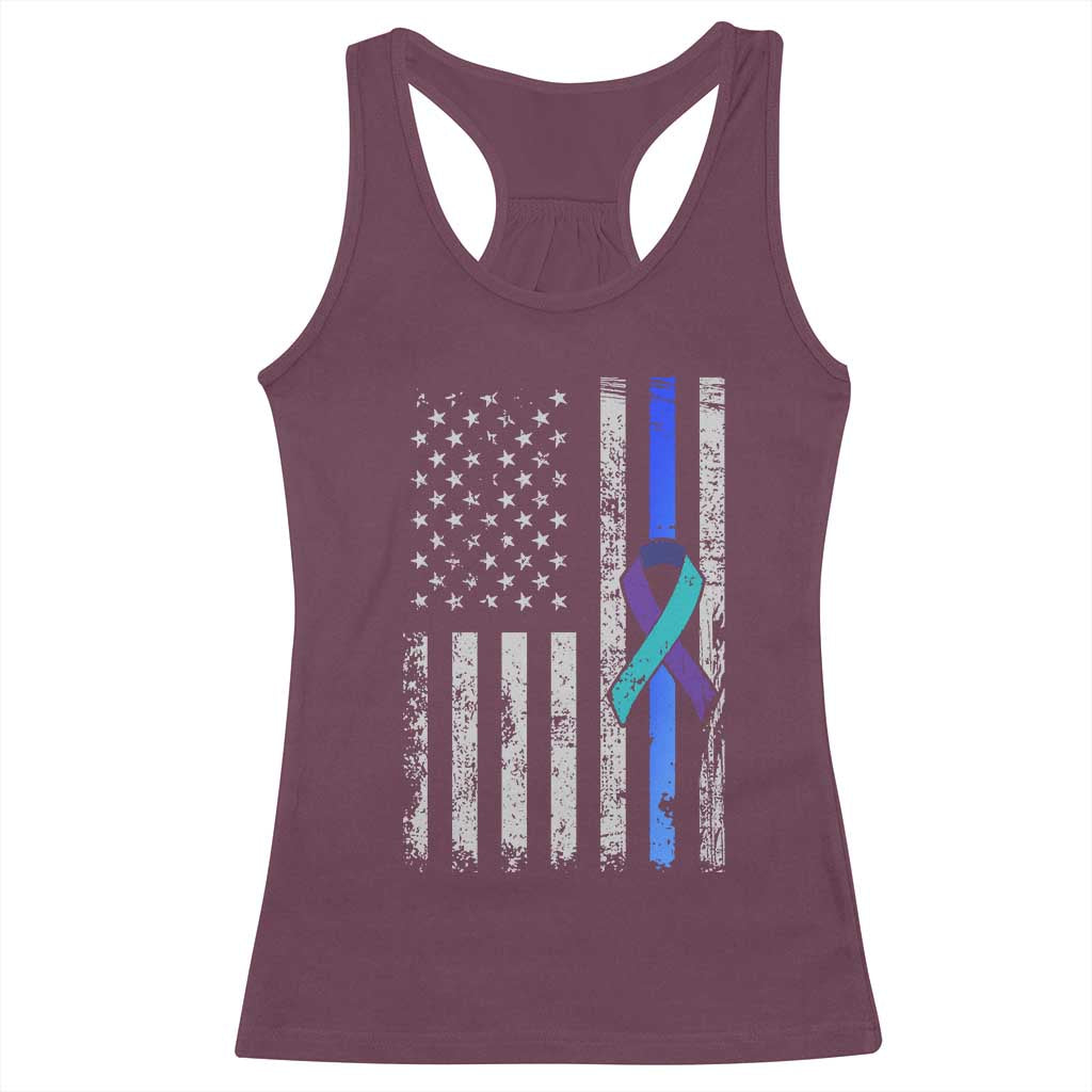 Police Suicide Prevention Awareness American Flag Ribbon Support Racerback Tank Top TS11 Maroon Print Your Wear