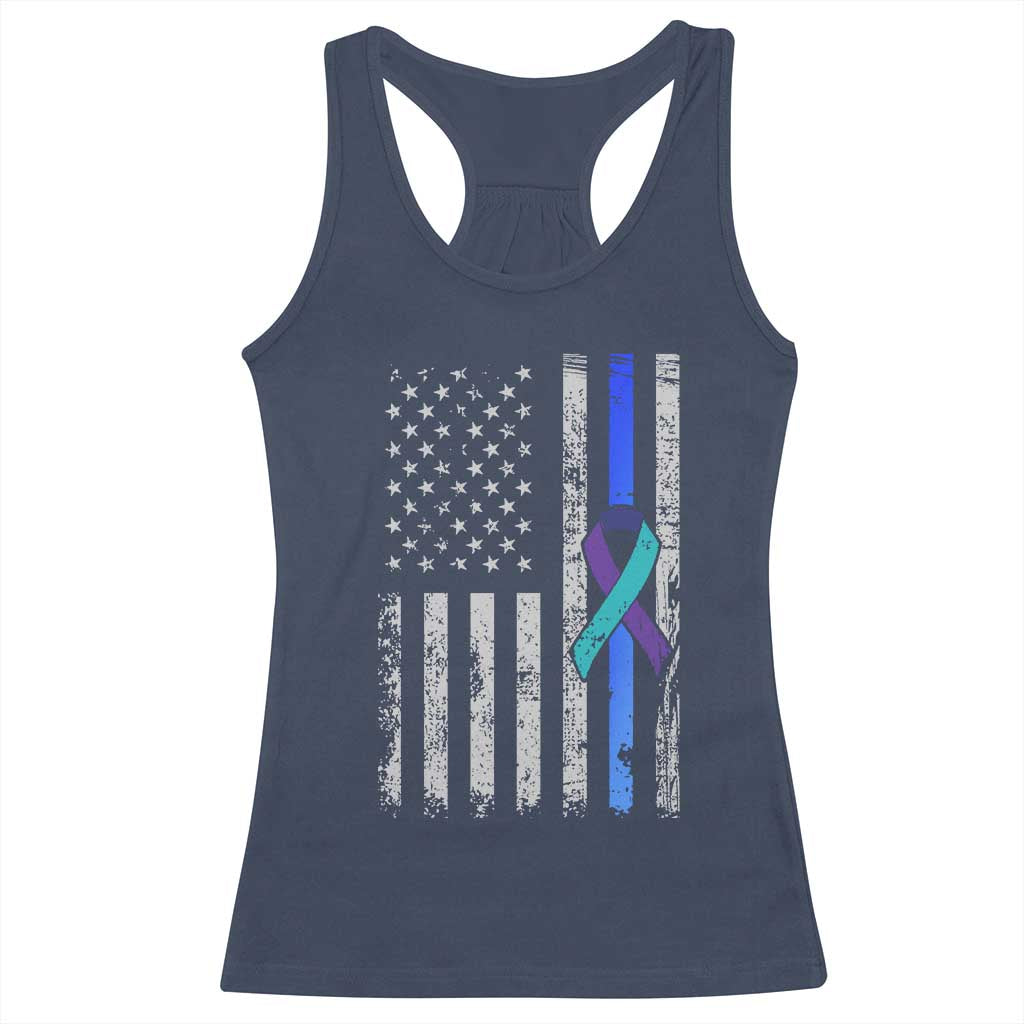 Police Suicide Prevention Awareness American Flag Ribbon Support Racerback Tank Top TS11 Navy Print Your Wear