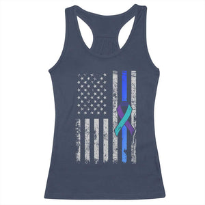 Police Suicide Prevention Awareness American Flag Ribbon Support Racerback Tank Top TS11 Navy Print Your Wear