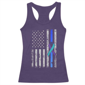 Police Suicide Prevention Awareness American Flag Ribbon Support Racerback Tank Top TS11 Purple Print Your Wear