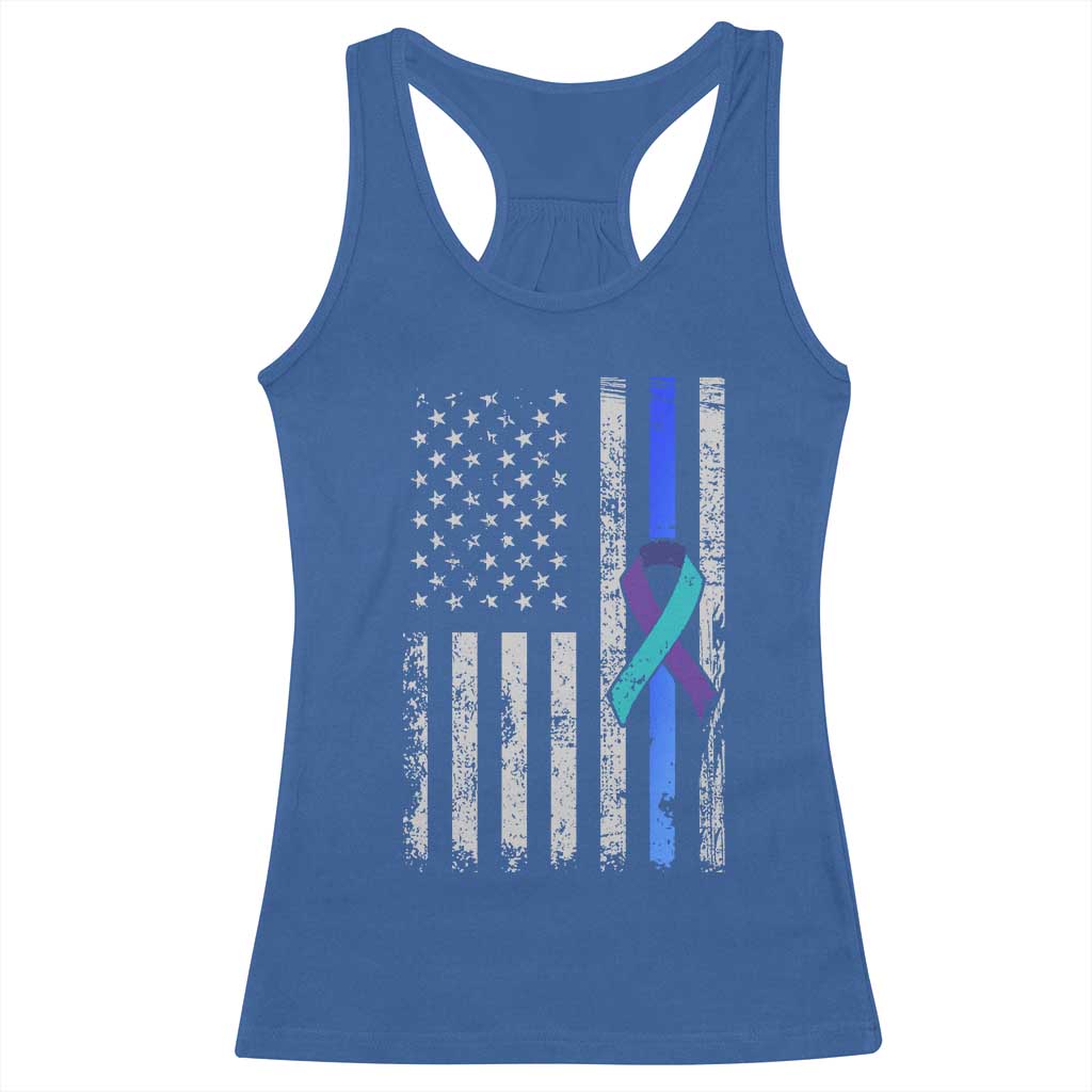 Police Suicide Prevention Awareness American Flag Ribbon Support Racerback Tank Top TS11 Royal Blue Print Your Wear