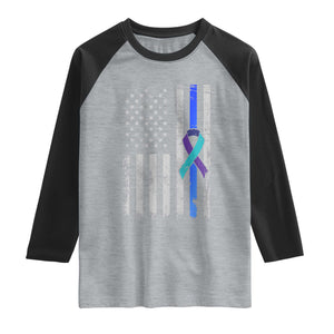 Police Suicide Prevention Awareness American Flag Ribbon Support Raglan Shirt TS11 Heather Gray Black Print Your Wear