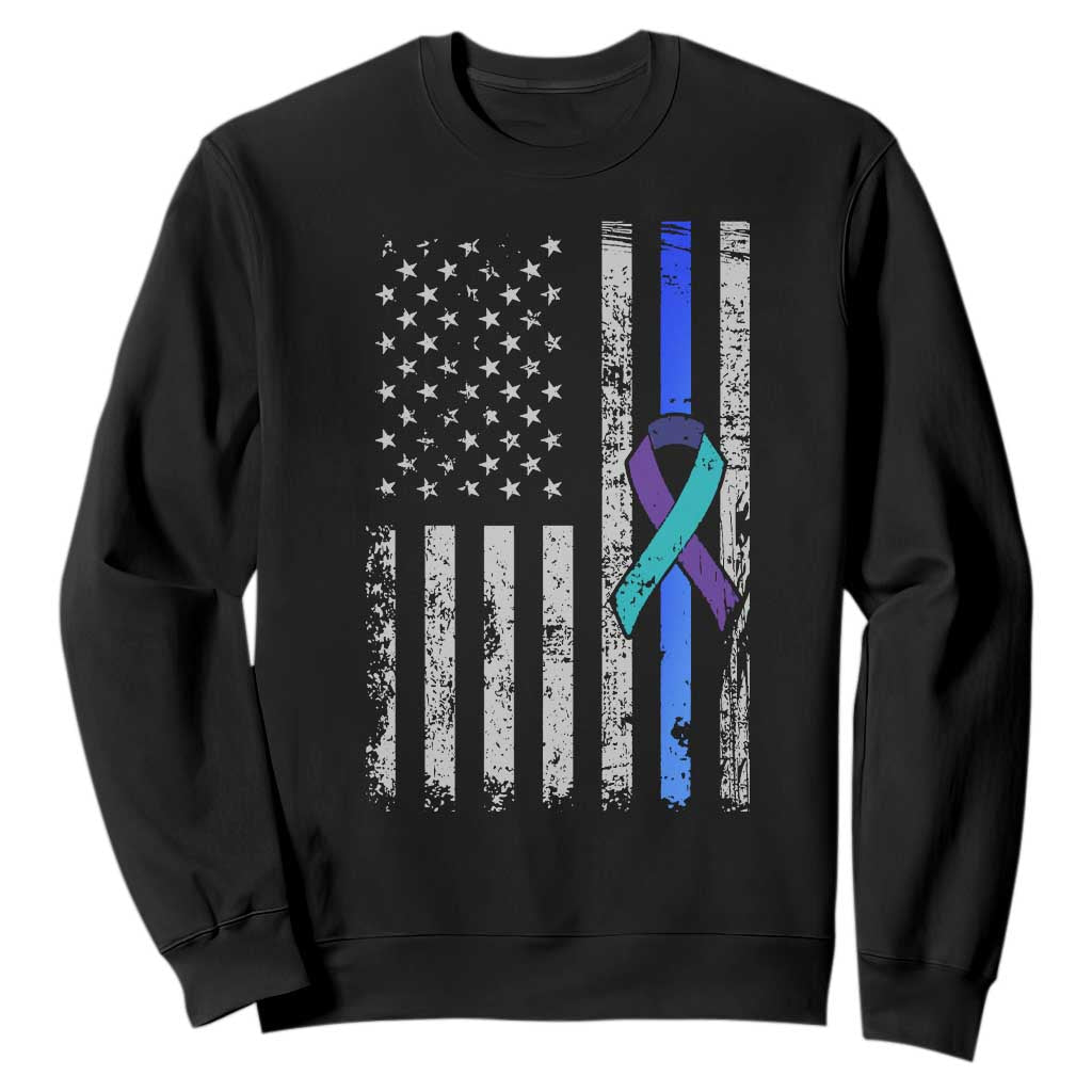 Police Suicide Prevention Awareness American Flag Ribbon Support Sweatshirt TS11 Black Print Your Wear