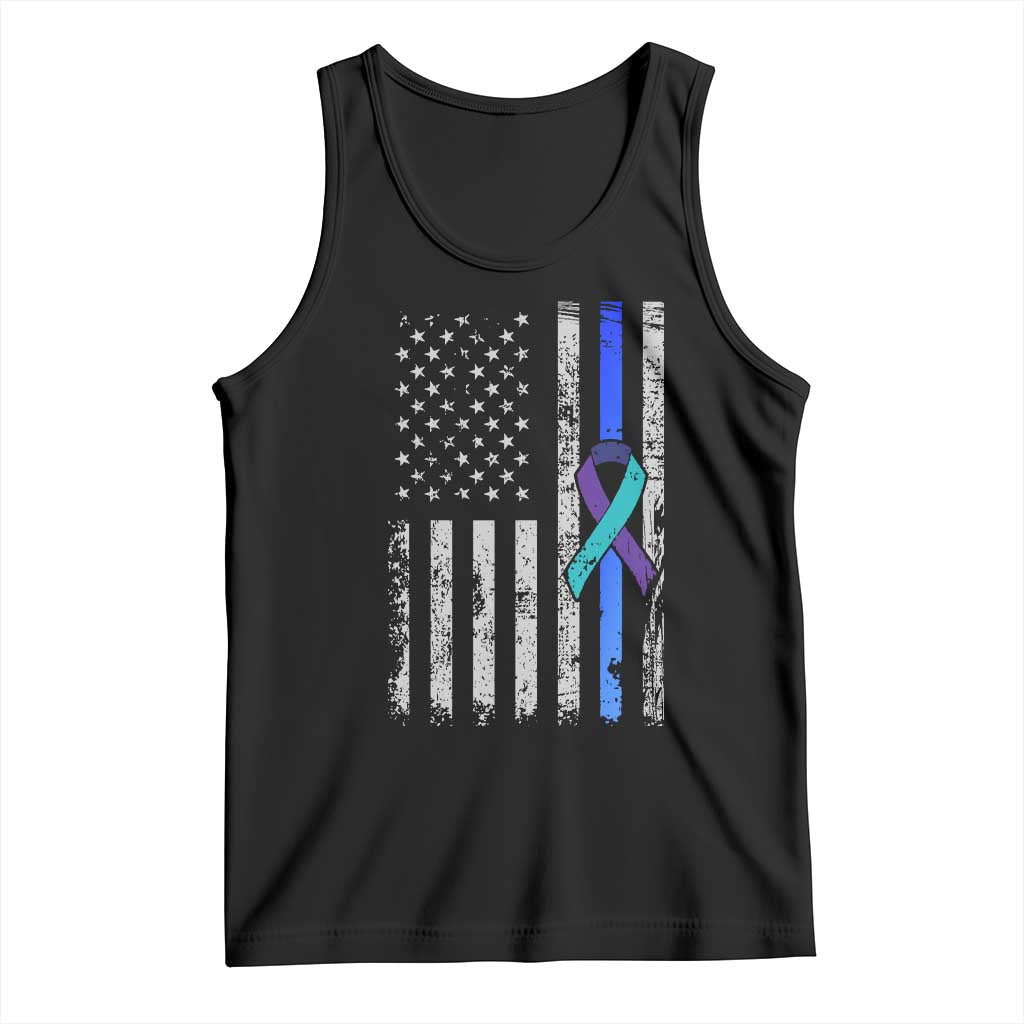 Police Suicide Prevention Awareness American Flag Ribbon Support Tank Top TS11 Black Print Your Wear