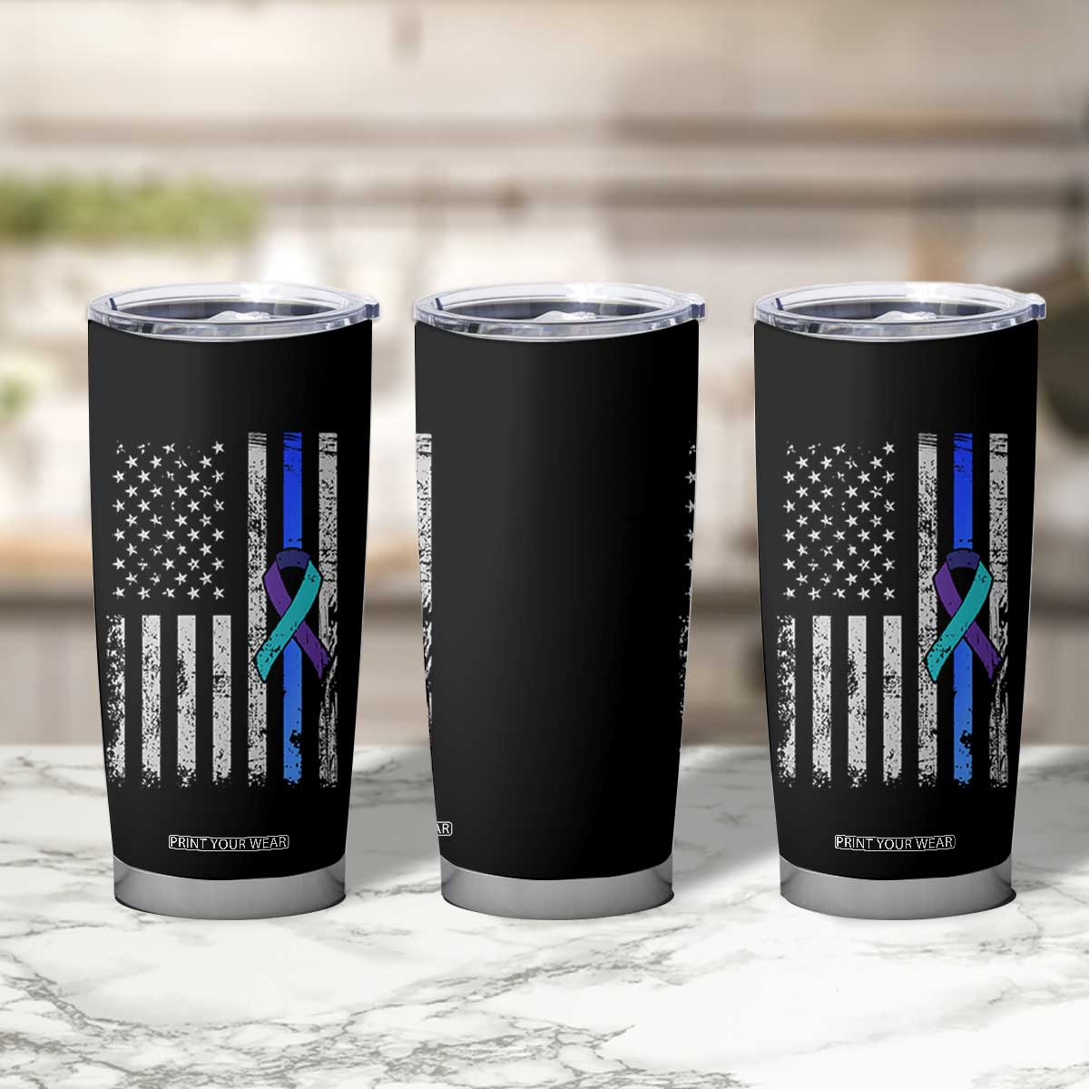 Police Suicide Prevention Awareness American Flag Ribbon Support Tumbler Cup TS11 Print Your Wear