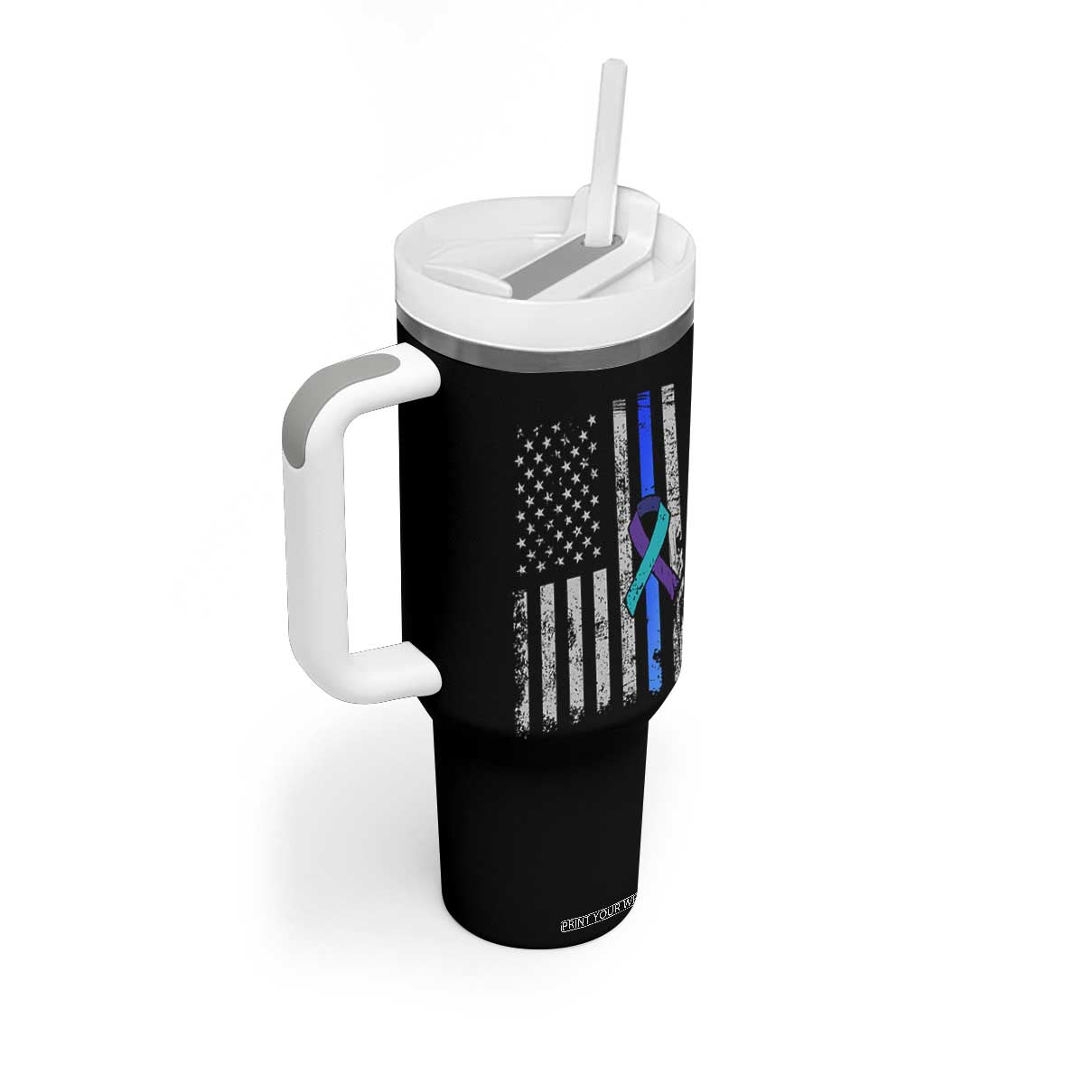 Police Suicide Prevention Awareness American Flag Ribbon Support Tumbler With Handle TS11 Print Your Wear