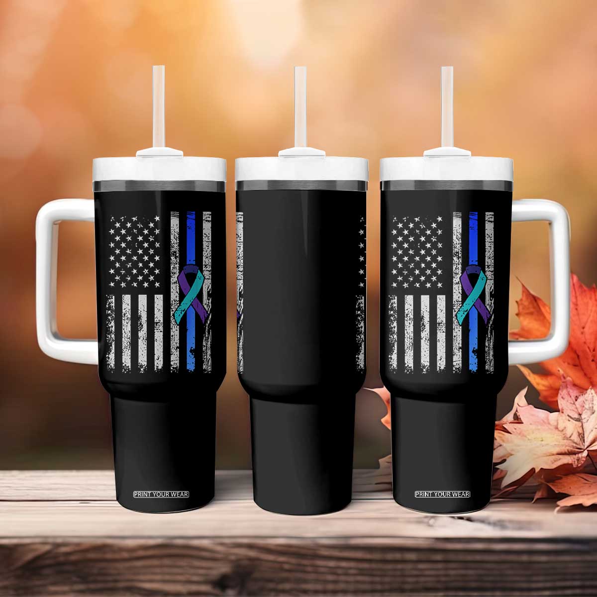 Police Suicide Prevention Awareness American Flag Ribbon Support Tumbler With Handle TS11 Print Your Wear