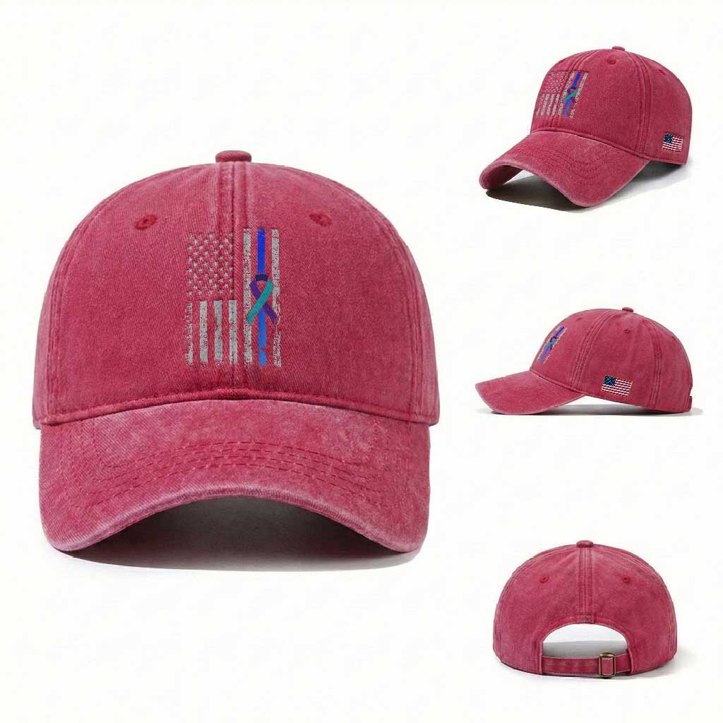 Police Suicide Prevention Awareness American Flag Ribbon Support Washed Cotton Baseball Cap TS11 Washed Cap Universal Fit Red Print Your Wear