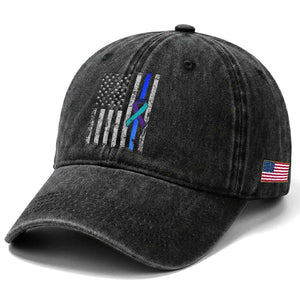 Police Suicide Prevention Awareness American Flag Ribbon Support Washed Cotton Baseball Cap TS11 Print Your Wear