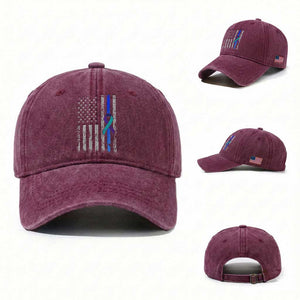 Police Suicide Prevention Awareness American Flag Ribbon Support Washed Cotton Baseball Cap TS11 Washed Cap Universal Fit Burgundy Print Your Wear