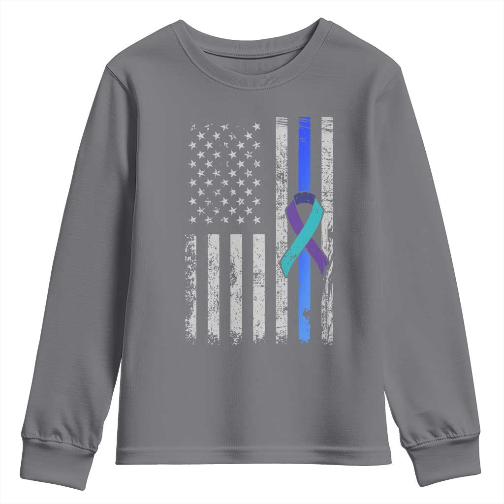 Police Suicide Prevention Awareness American Flag Ribbon Support Youth Sweatshirt TS11 Charcoal Print Your Wear
