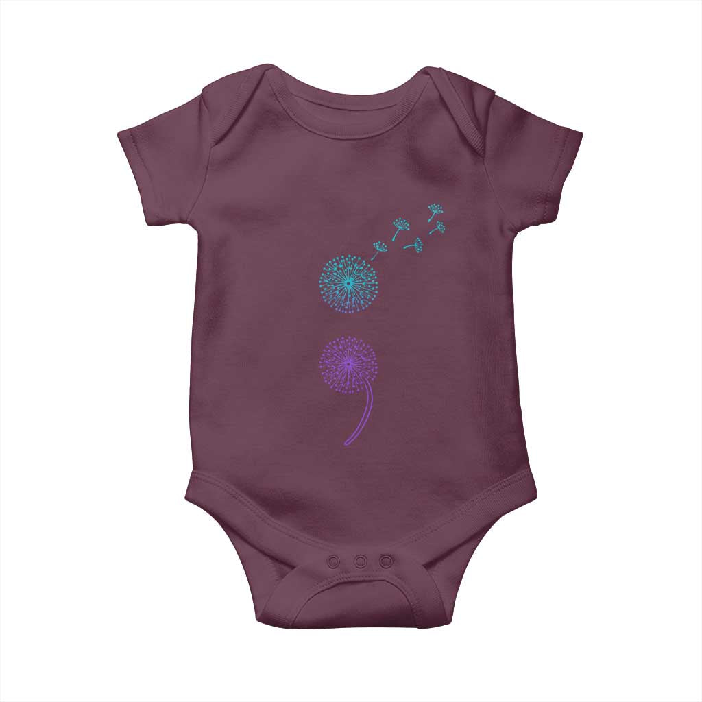 Semicolon Suicide Prevention Awareness Dandelion Graphic Baby Onesie TS11 Maroon Print Your Wear