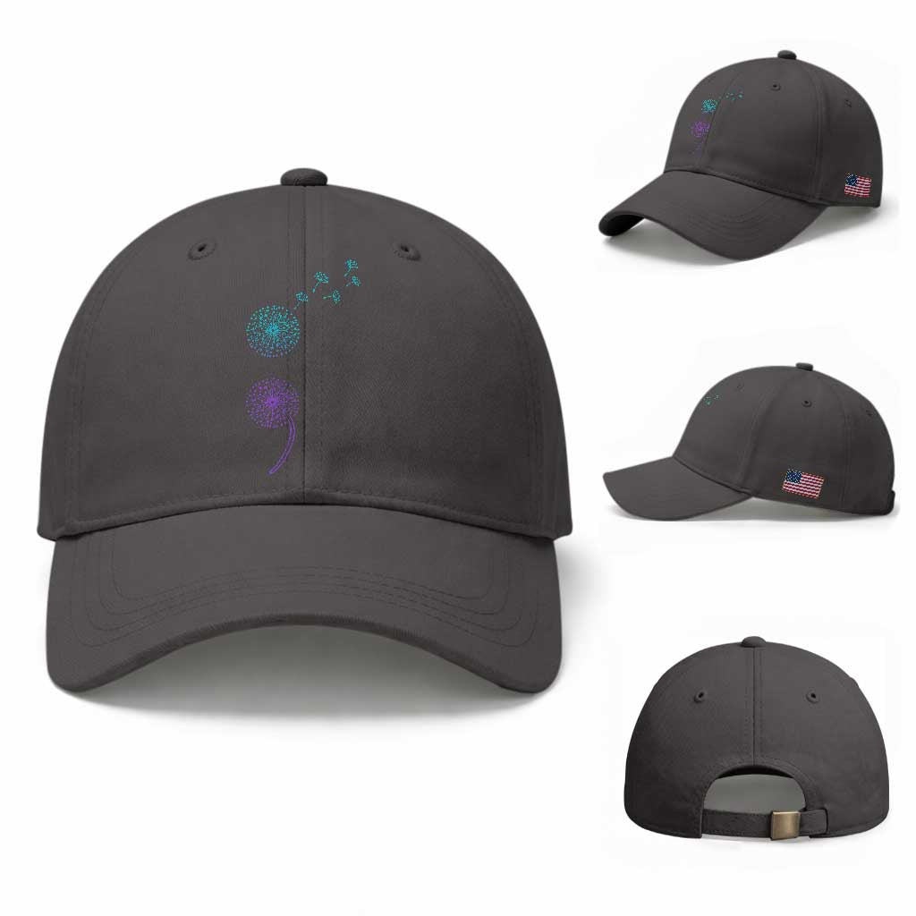Semicolon Suicide Prevention Awareness Dandelion Graphic Baseball Cap TS11 Baseball Cap Universal Fit Dark Gray Print Your Wear