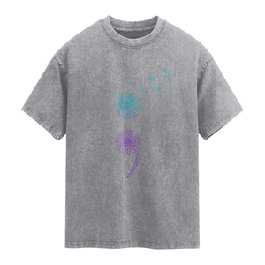 Semicolon Suicide Prevention Awareness Dandelion Graphic Washed Cotton T-Shirt