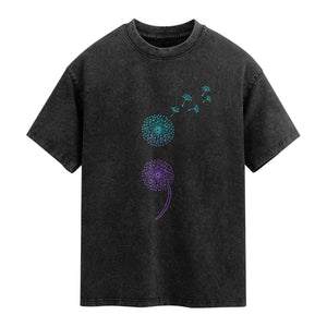 Semicolon Suicide Prevention Awareness Dandelion Graphic Washed Cotton T-Shirt