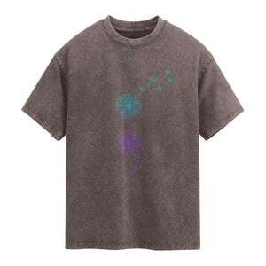 Semicolon Suicide Prevention Awareness Dandelion Graphic Washed Cotton T-Shirt