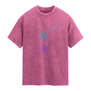 Semicolon Suicide Prevention Awareness Dandelion Graphic Washed Cotton T-Shirt
