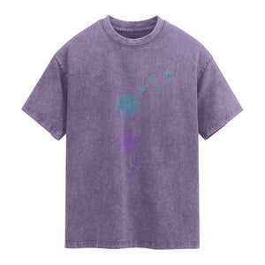 Semicolon Suicide Prevention Awareness Dandelion Graphic Washed Cotton T-Shirt