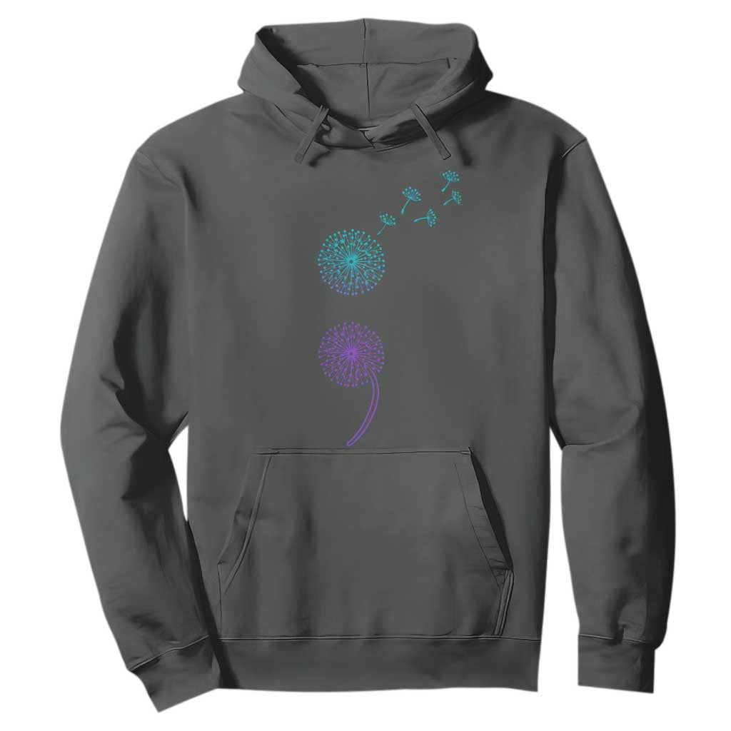 Semicolon Suicide Prevention Awareness Dandelion Graphic Hoodie TS11 Dark Heather Print Your Wear