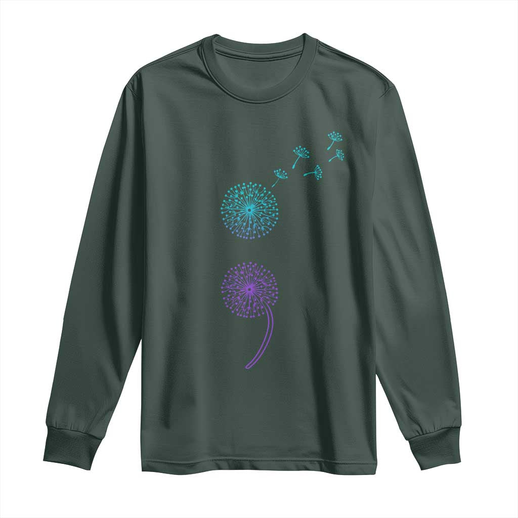 Semicolon Suicide Prevention Awareness Dandelion Graphic Long Sleeve Shirt TS11 Dark Forest Green Print Your Wear