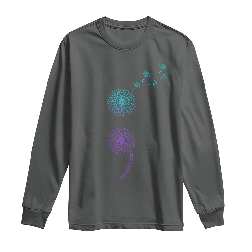 Semicolon Suicide Prevention Awareness Dandelion Graphic Long Sleeve Shirt TS11 Dark Heather Print Your Wear