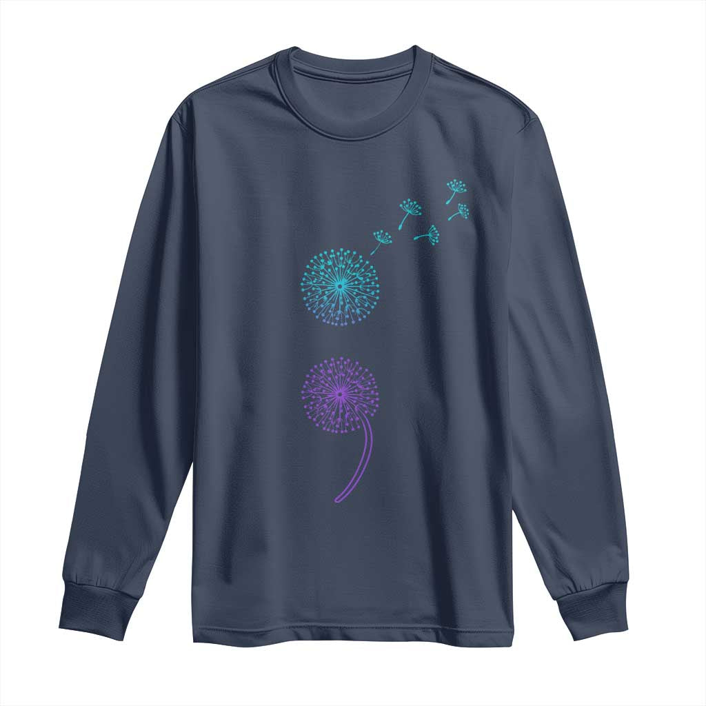 Semicolon Suicide Prevention Awareness Dandelion Graphic Long Sleeve Shirt TS11 Navy Print Your Wear