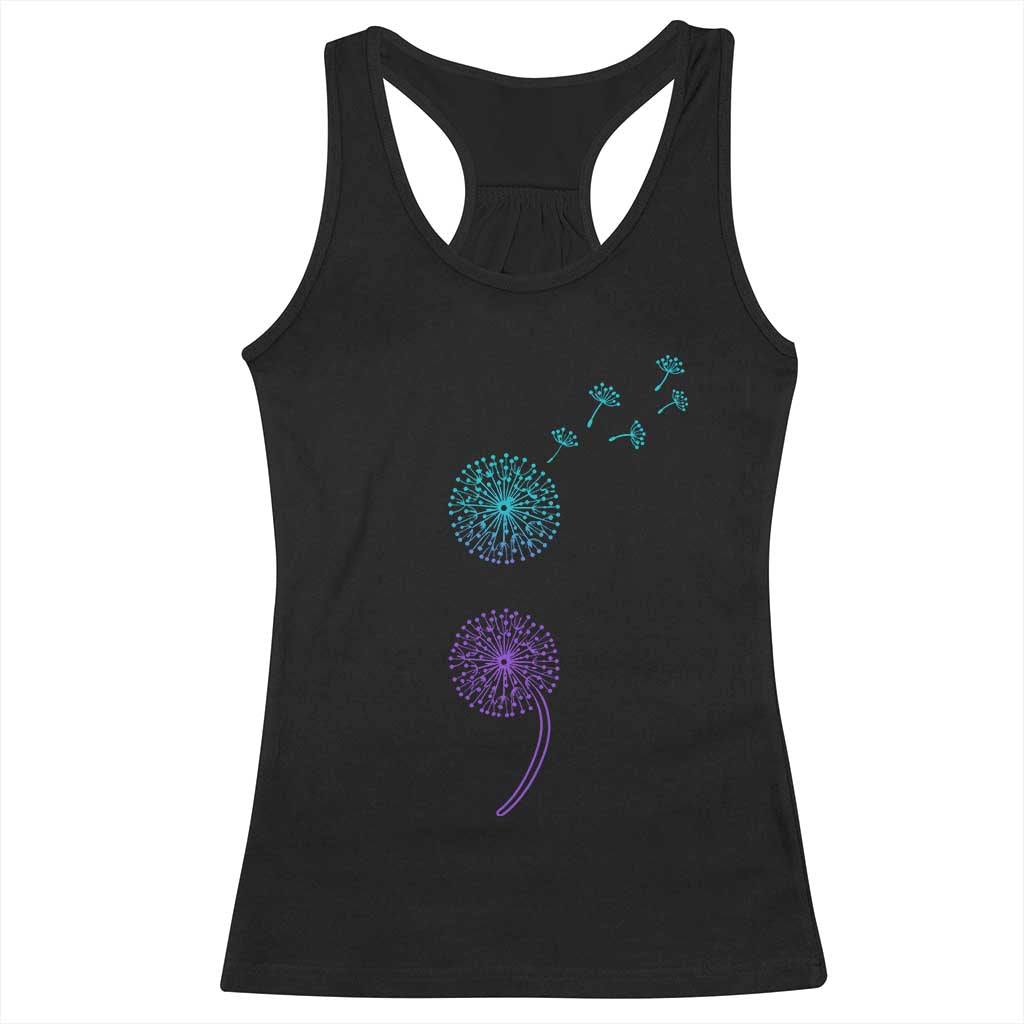 Semicolon Suicide Prevention Awareness Dandelion Graphic Racerback Tank Top TS11 Black Print Your Wear