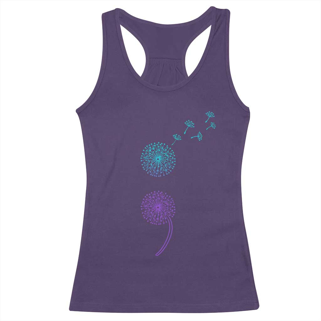 Semicolon Suicide Prevention Awareness Dandelion Graphic Racerback Tank Top TS11 Purple Print Your Wear