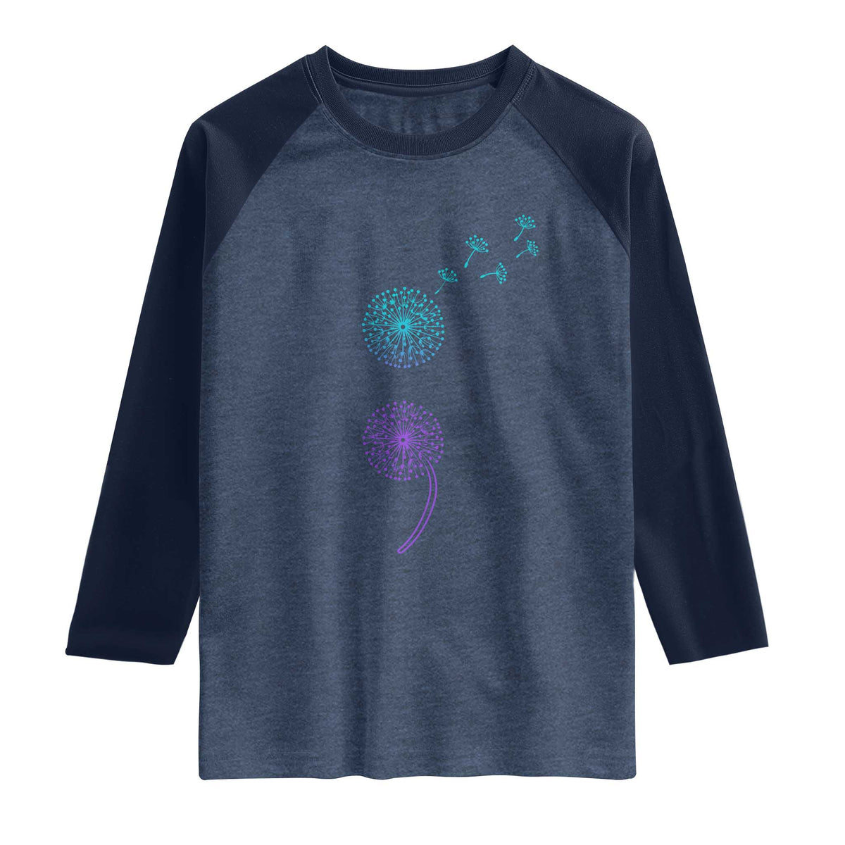 Semicolon Suicide Prevention Awareness Dandelion Graphic Raglan Shirt TS11 Heather Denim Navy Print Your Wear