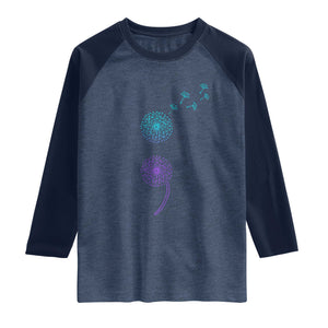 Semicolon Suicide Prevention Awareness Dandelion Graphic Raglan Shirt TS11 Heather Denim Navy Print Your Wear