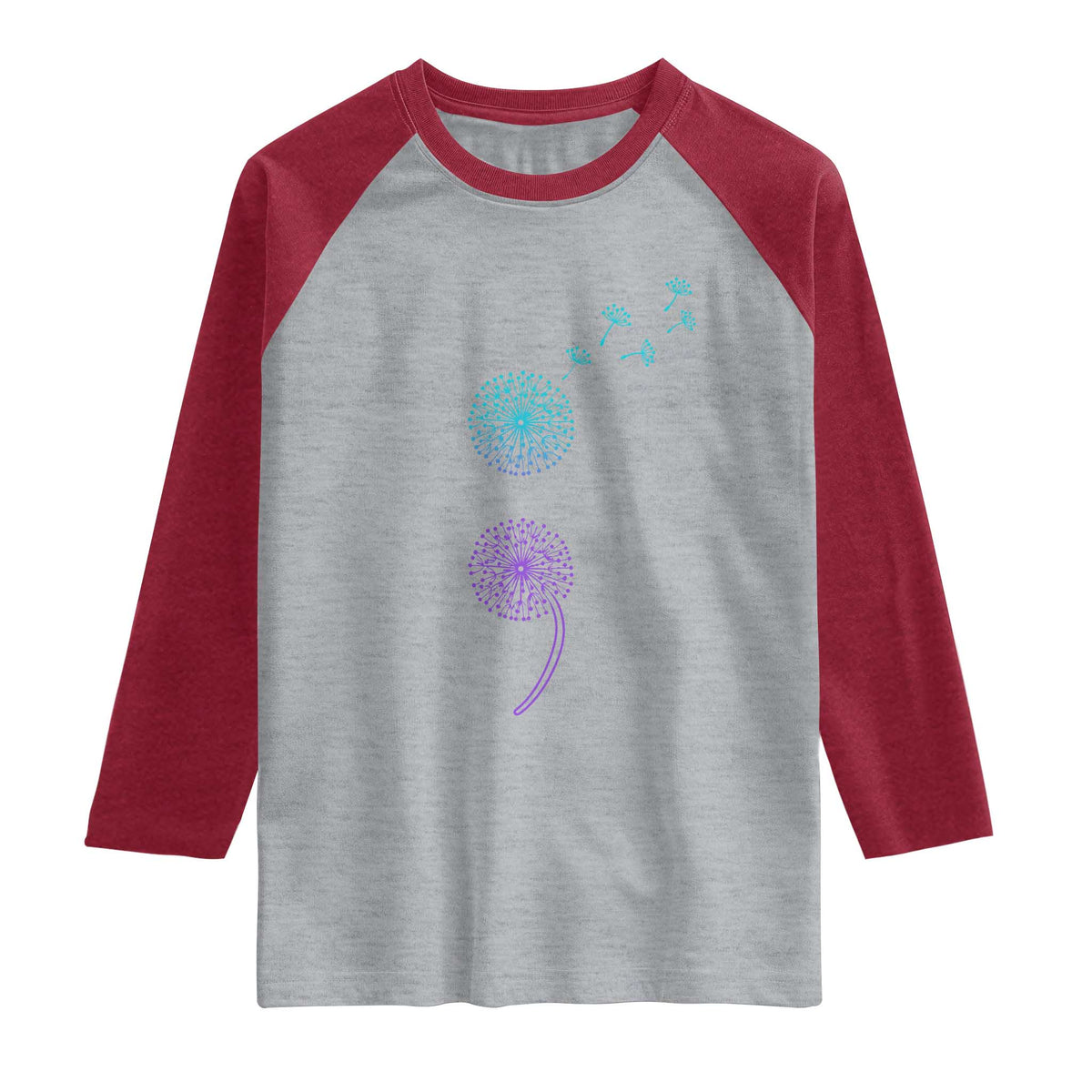 Semicolon Suicide Prevention Awareness Dandelion Graphic Raglan Shirt TS11 Heather Gray Heather Red Print Your Wear