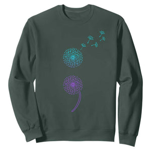 Semicolon Suicide Prevention Awareness Dandelion Graphic Sweatshirt TS11 Dark Forest Green Print Your Wear