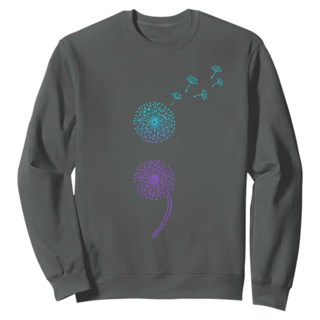 Semicolon Suicide Prevention Awareness Dandelion Graphic Sweatshirt TS11 Dark Heather Print Your Wear