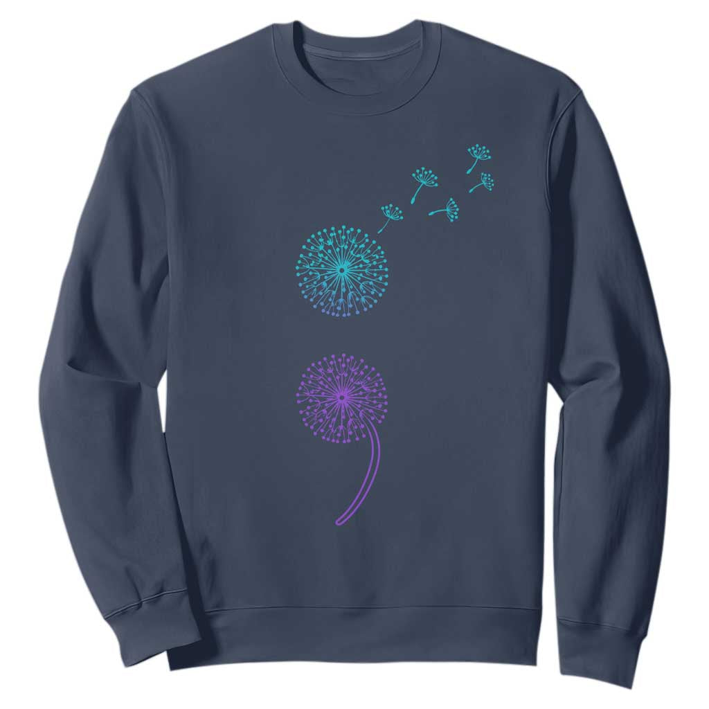 Semicolon Suicide Prevention Awareness Dandelion Graphic Sweatshirt TS11 Navy Print Your Wear
