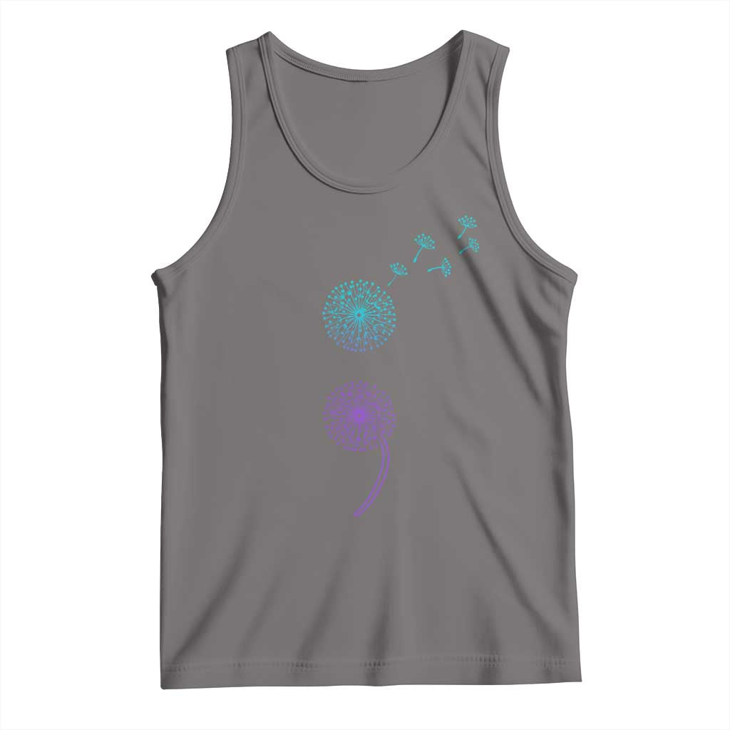 Semicolon Suicide Prevention Awareness Dandelion Graphic Tank Top TS11 Deep Heather Print Your Wear