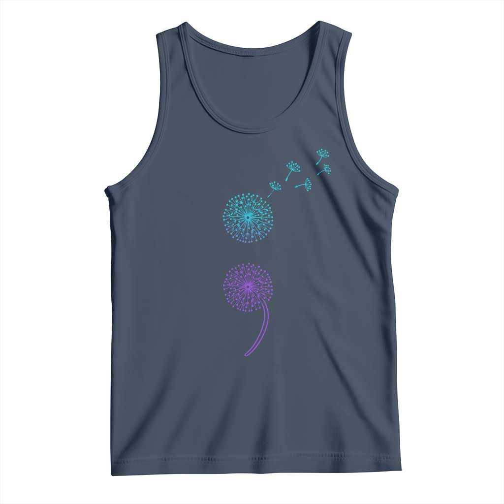 Semicolon Suicide Prevention Awareness Dandelion Graphic Tank Top TS11 Navy Print Your Wear