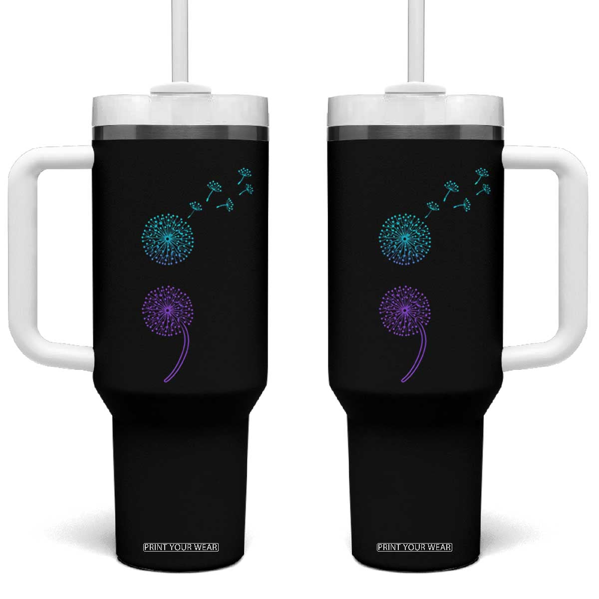 Semicolon Suicide Prevention Awareness Dandelion Graphic Tumbler With Handle TS11 One Size: 40 oz Black Print Your Wear