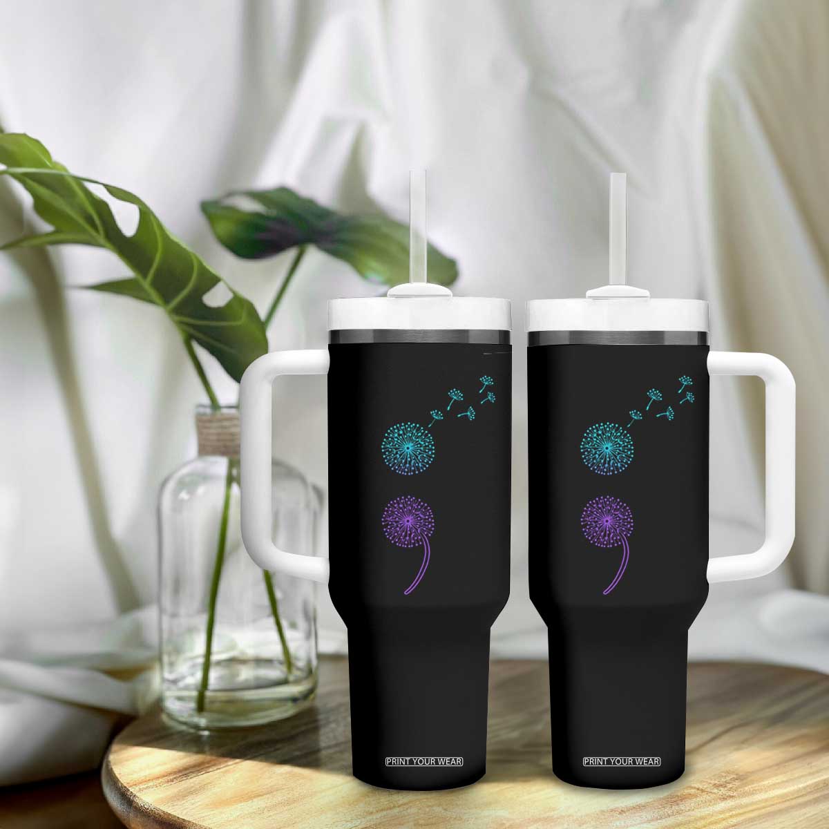 Semicolon Suicide Prevention Awareness Dandelion Graphic Tumbler With Handle TS11 Print Your Wear