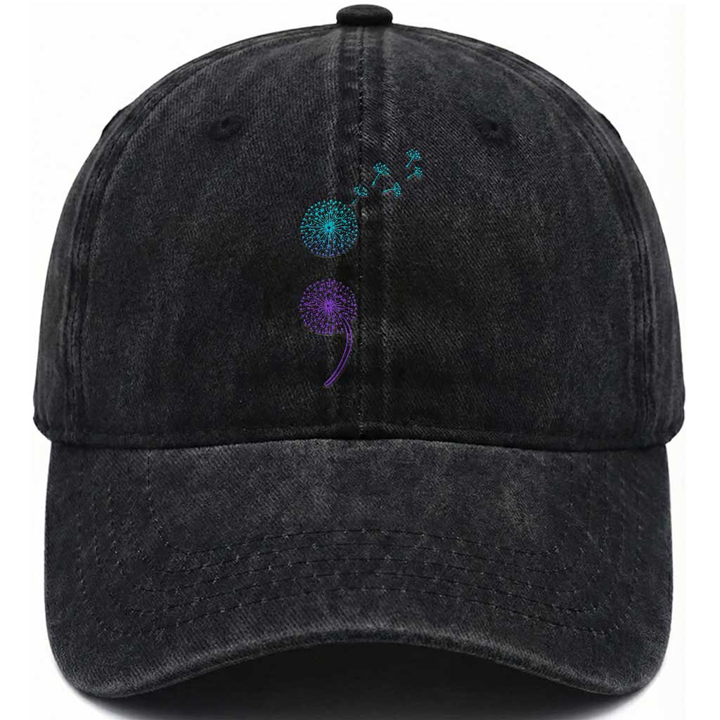 Semicolon Suicide Prevention Awareness Dandelion Graphic Washed Cotton Baseball Cap TS11 Print Your Wear