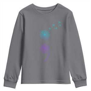 Semicolon Suicide Prevention Awareness Dandelion Graphic Youth Sweatshirt TS11 Charcoal Print Your Wear
