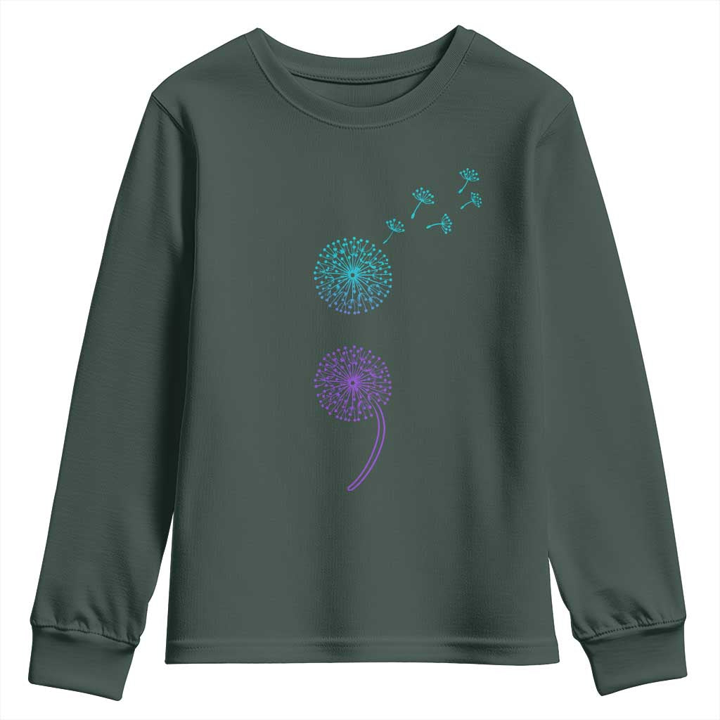 Semicolon Suicide Prevention Awareness Dandelion Graphic Youth Sweatshirt TS11 Dark Forest Green Print Your Wear