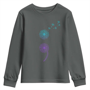 Semicolon Suicide Prevention Awareness Dandelion Graphic Youth Sweatshirt TS11 Dark Heather Print Your Wear