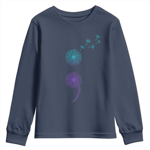 Semicolon Suicide Prevention Awareness Dandelion Graphic Youth Sweatshirt TS11 Navy Print Your Wear