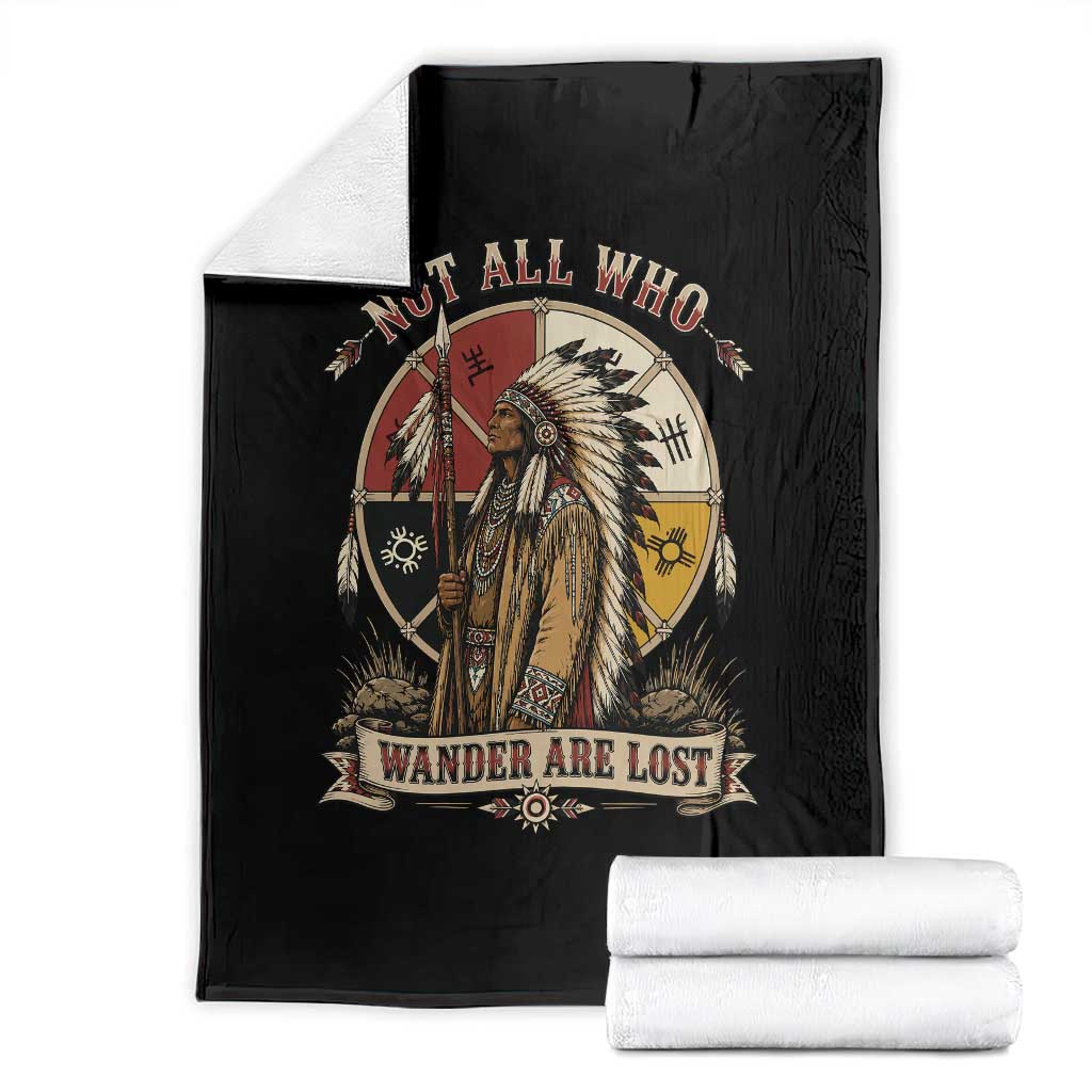 Native American Warrior Throw Blanket Not All Who Wander Are Lost Vintage Medicine Wheel