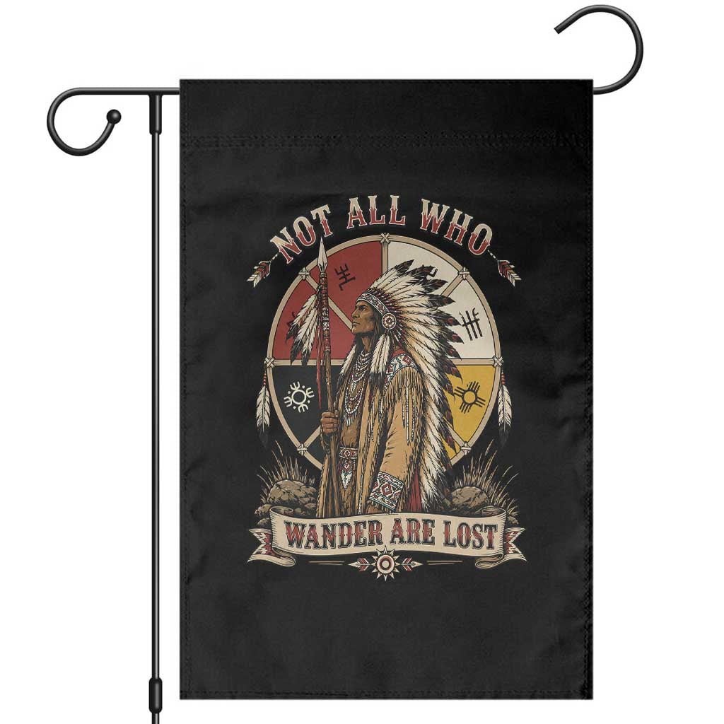 Native American Warrior Garden Flag Not All Who Wander Are Lost Vintage Medicine Wheel