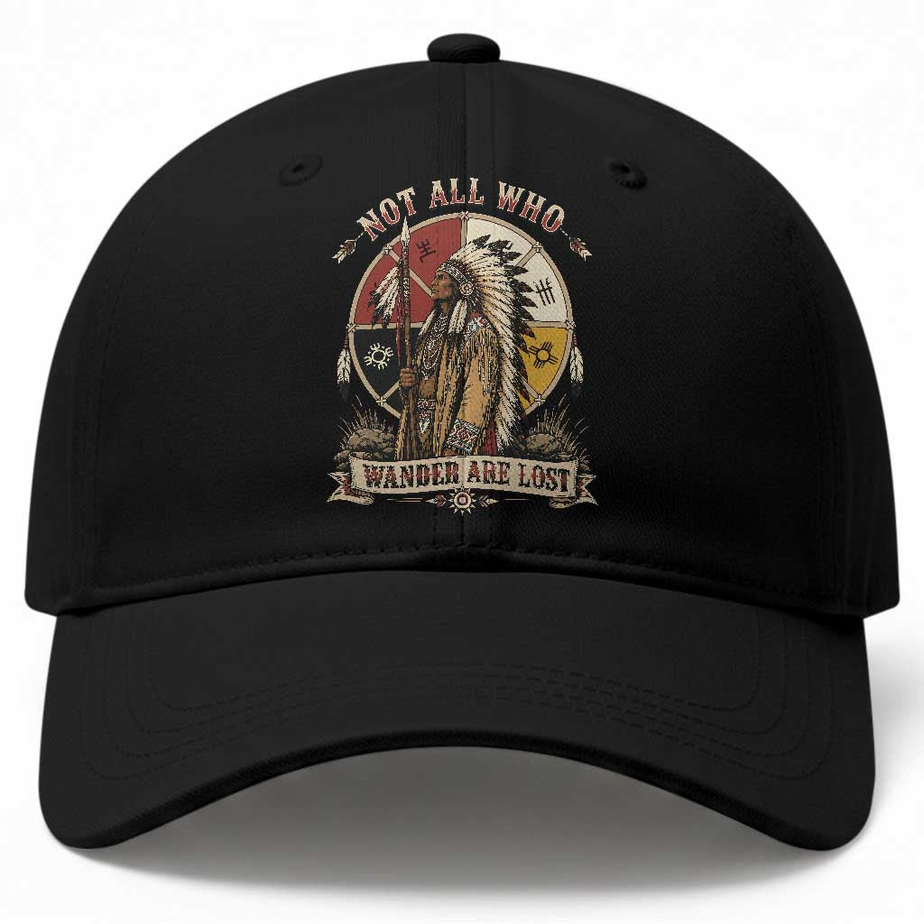 Native American Warrior Baseball Cap Not All Who Wander Are Lost Vintage Medicine Wheel